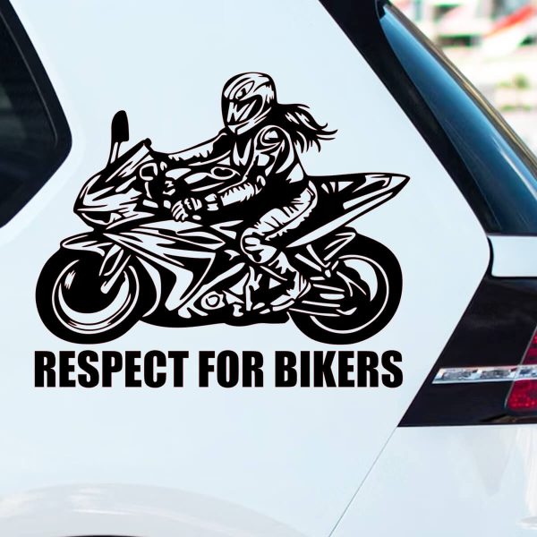 nalepke za avto motoristka na dirkalnem motorju
