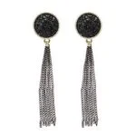 dolgi viseči uhani zlati s črnim kristalom