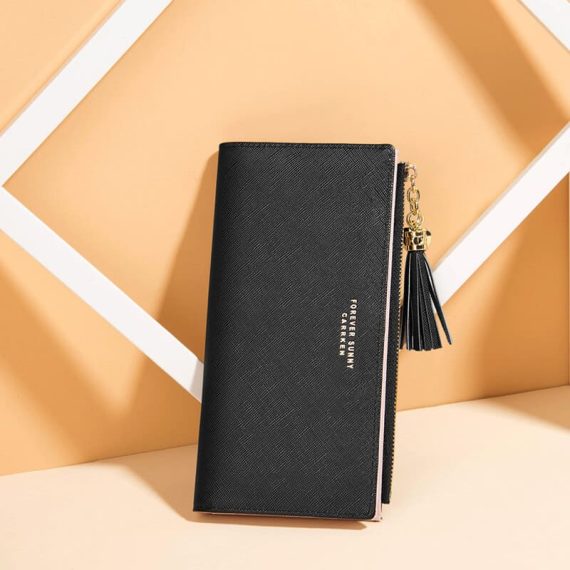 usnjena denarnica za ženske črne barve dolga