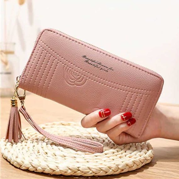 Ženska denarnica iz usnja z natpisom roza barva