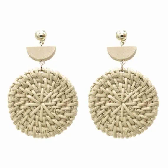 okrogli leseni uhani z zlato bunkico