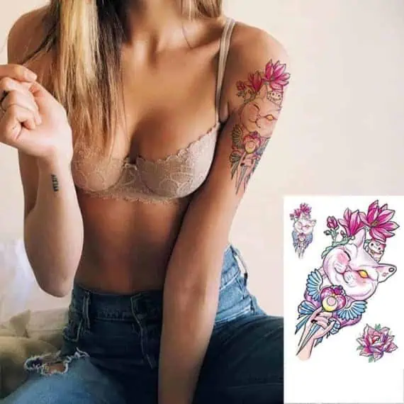 Začasni tattoo muca in cvetovi