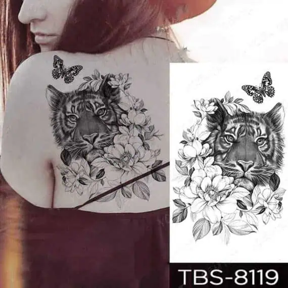 Začasni tattoo tiger vrtnica in metulj