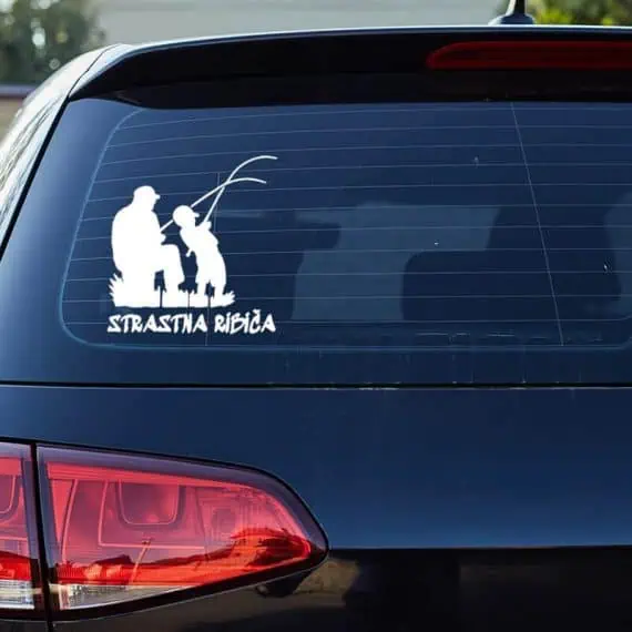 ribiča oče in sin nalepka za avto