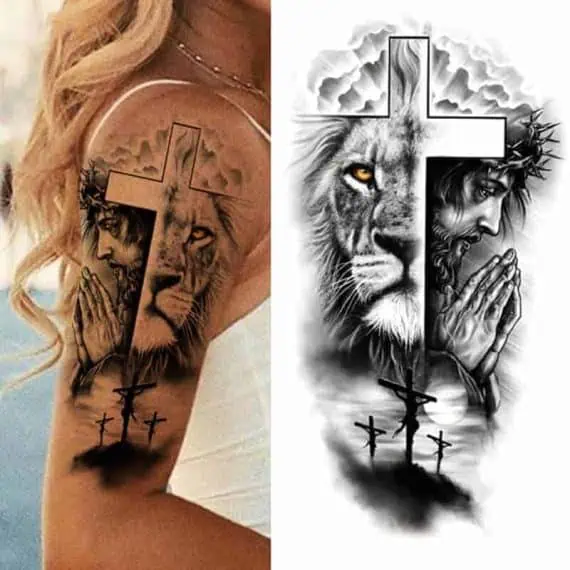 začasni tattoo križ in lev