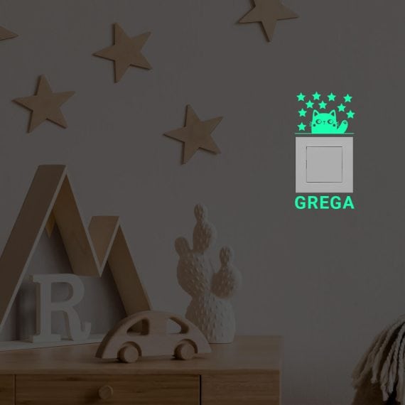 mačka nalepka za stikalo in zvezde s personalizacijo