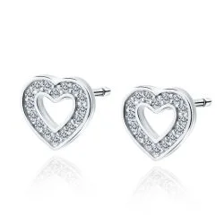 Srebrni uhani srce z diamanti iz cirkonija