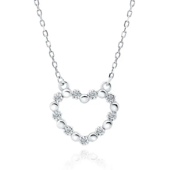 srebrna verižica srce z diamanti in elegantnimi krogi