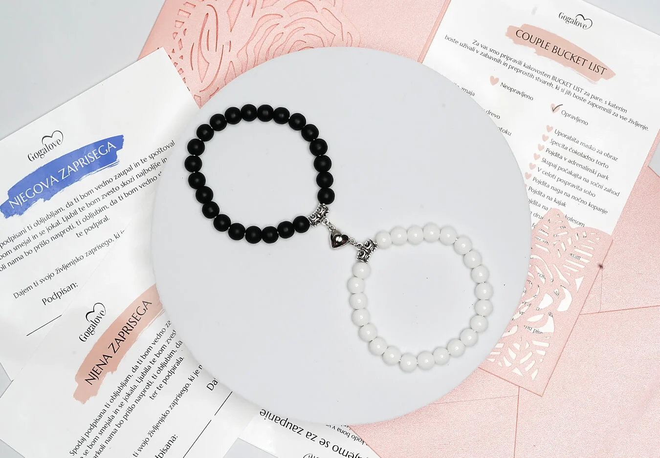 Magnetne zapestnice za pare črna in bela