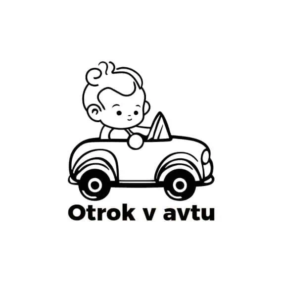 otrok v avtu s personalizacijo nalepke
