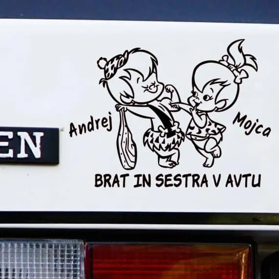 bratec in sestrica v avtu nalepka za avto