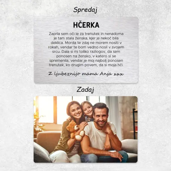 Kartica za denarnico s sporočilom za hčer