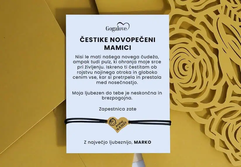 Darilni kartonček za mamo in zapestnica za rojstvo sina