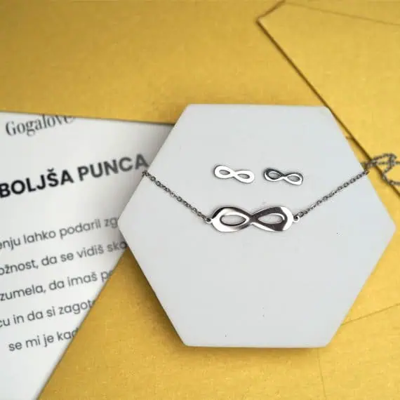 Darilo za punco neskončno nakit uhani in verižica