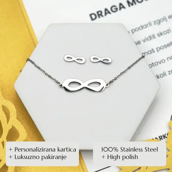 Darilo za ženske infinity verižica in neskončno uhani Darilo za ženske infinity verižica in neskončno uhani