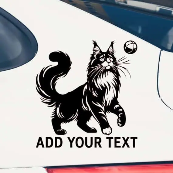 Maine Coon nalepka za avto poslikava mačke ki se igra z žogo