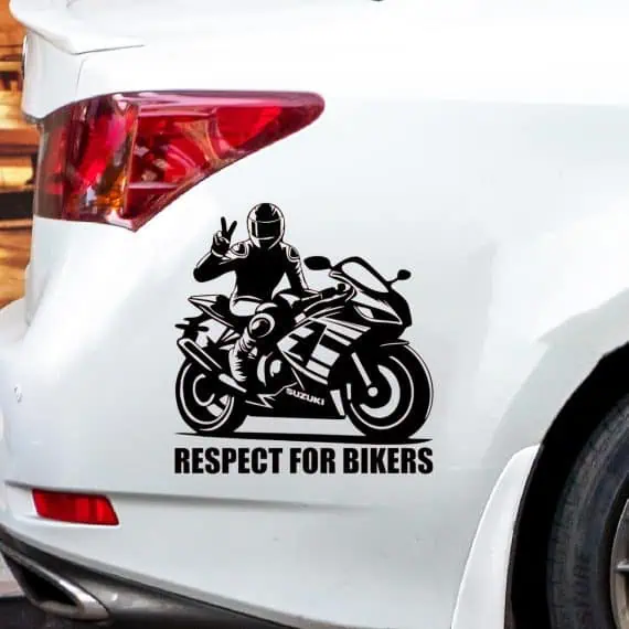 Nalepka za avto motorist na suzuki ninja in kaže respect for bikers