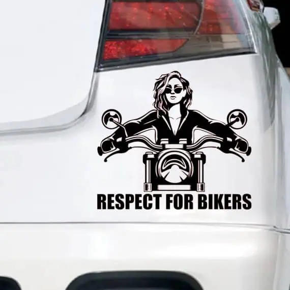 Nalepka za avto motoristka na motorju respect for bikers
