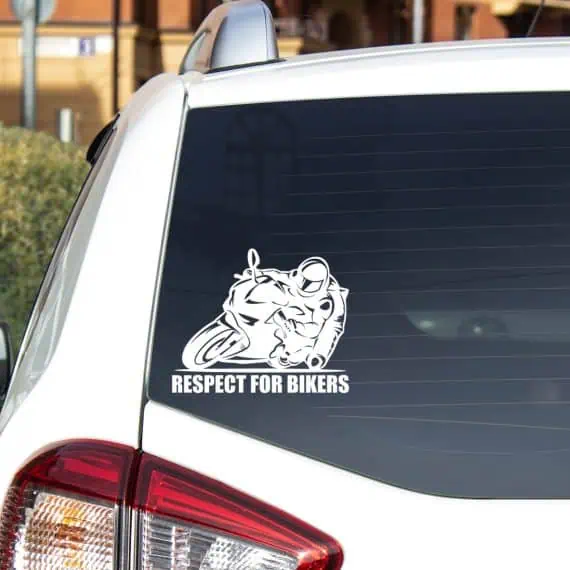 Nalepka za avto z motivom dirkalnega motorja in motorista