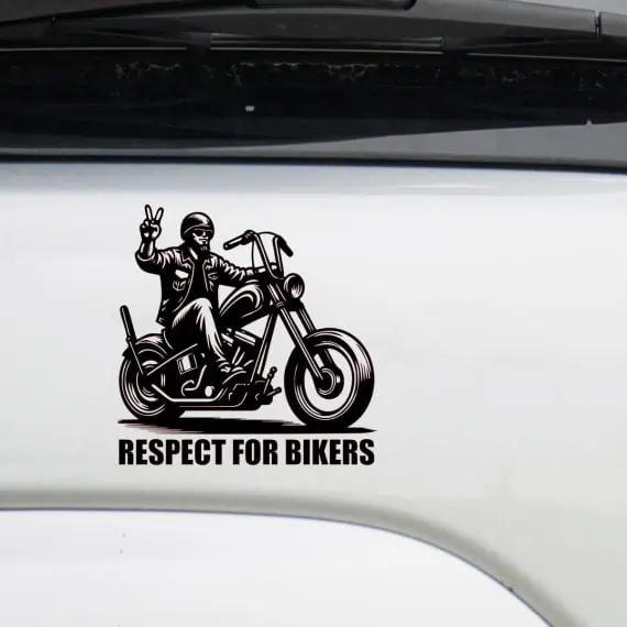 nalepka chopper in voznik z napisom respect for bikers