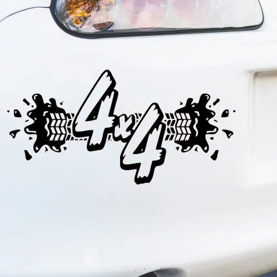 Nalepka za avtomobile OFF ROAD 4x4 s sledovi gum