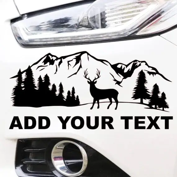 Lovska nalepa za avto gore smreke in jelen