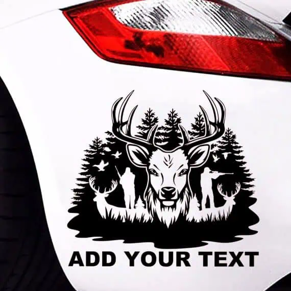 Lovska nalepka z jeleni, lovci in racami