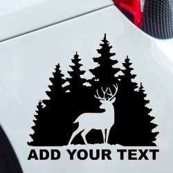 Lovska nalepka za avto jelen in smreke