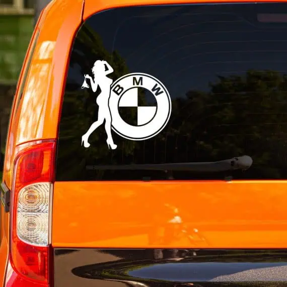 Nalepka za vozila BMW logo in ženska s tangicami