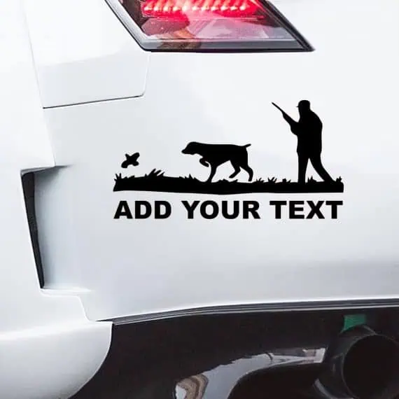 lovska nalepka za avto Lovec s puško in psom