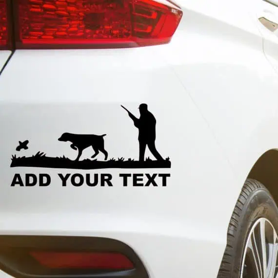 nalepke za avto Lovec s puško in psom