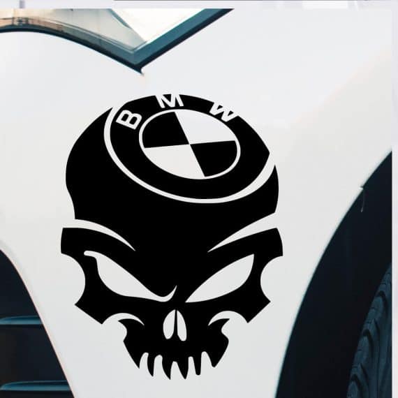 smešna bmw nalepka za avto v obliki lobanje