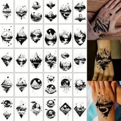 30 delni komplet tatujev gore, gozd, planeti, reke