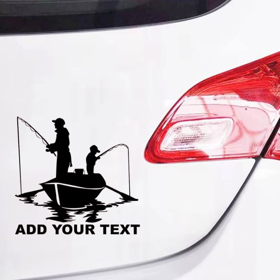 Nalepka oče in sin lovita ribe iz čolna