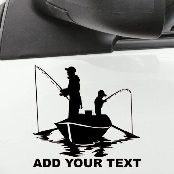 Nalepka za avto oče in sin lovita ribe iz čolna