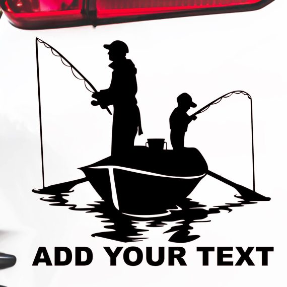 Ribiška Nalepka za avto oče in sin lovita ribe iz čolna
