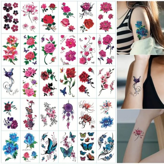 Tatuji komplet 30 kosov rože in metulji