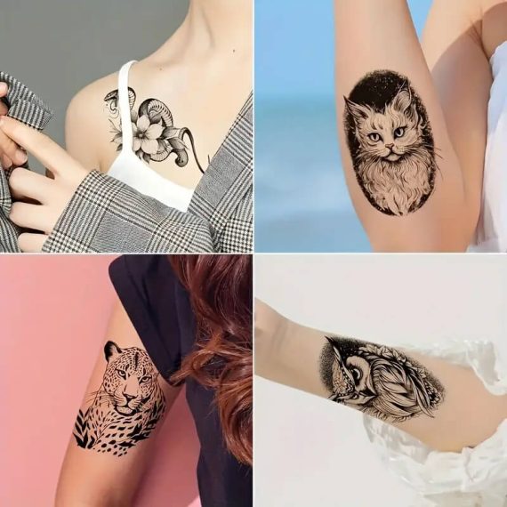 Komplet tattujev na rokah kača sova divja mačka leopard