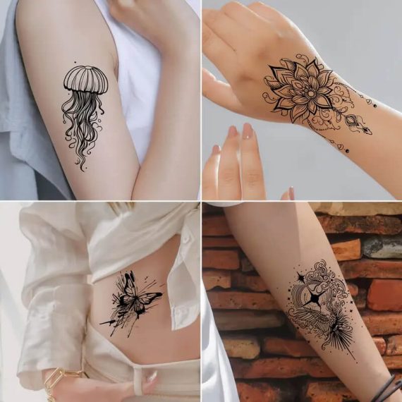Komplet tatujev meduza metulj geometrijske rože