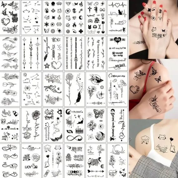 Set 30 tattoo začasnih nalepk citati, metulji, srčni utripi