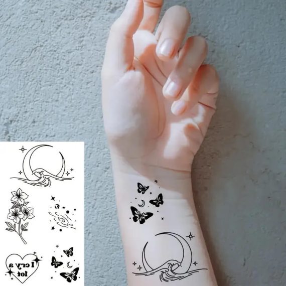 Tattu nalepke set metulji, ocean luna rože