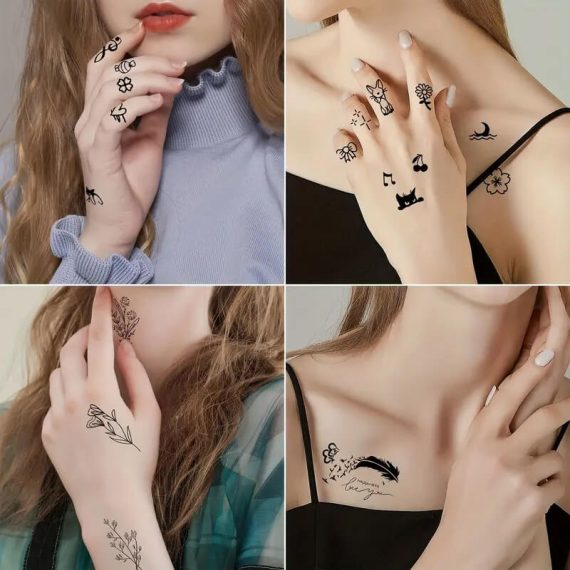 komplet tatujev za prste roke vrat različni simboli