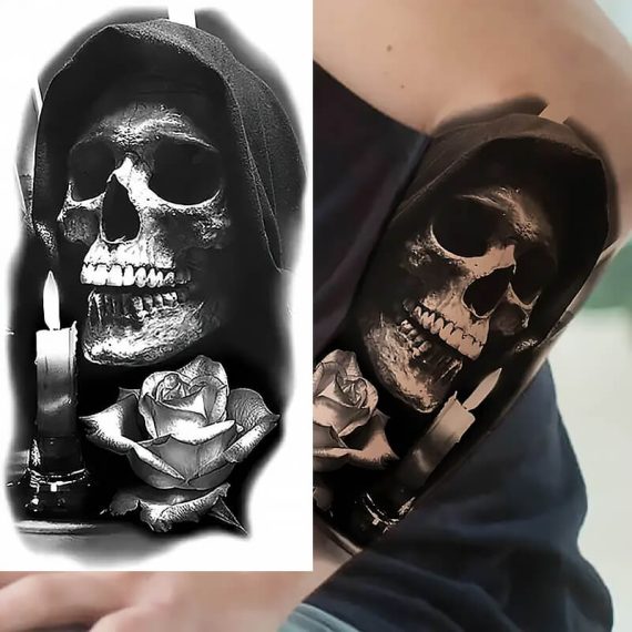 Tatu lobanja s svečo in vrtnico
