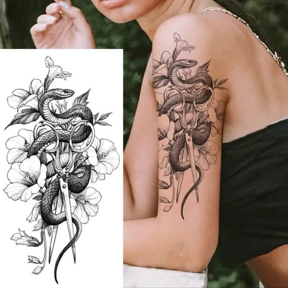 Tatuji kača, škarje in cvetovi